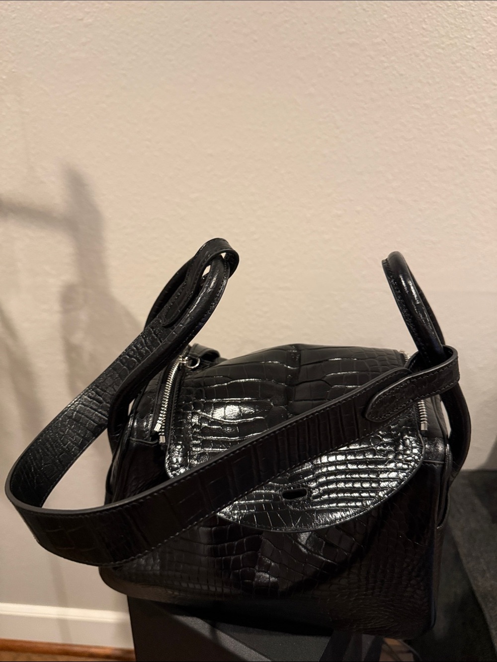Black Croc-Textured Shoulder Bag - Women